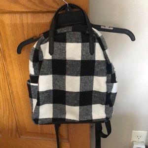 Black buffalo plaid fleece backpack
